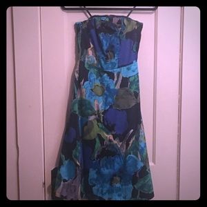 Anthropologie strapless watercolor a-line dress